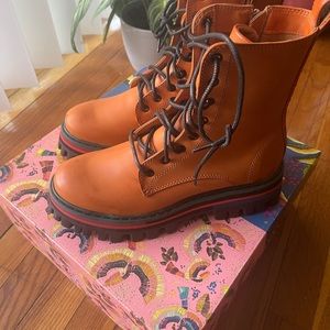 Farm Rio Embroidered Lace-up Boot In Caramel